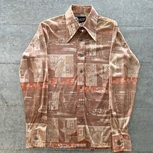 Vintage Cityscape Button Down Shirt by Leonardo Strassi, Disco Era, Men's Medium